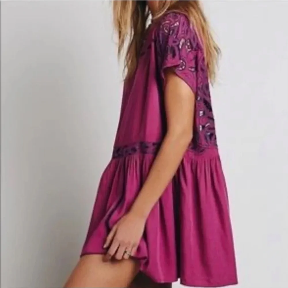 Free People NWT Ayu Open Back Mini Dress Oversize Lace Top‎ Size Small
